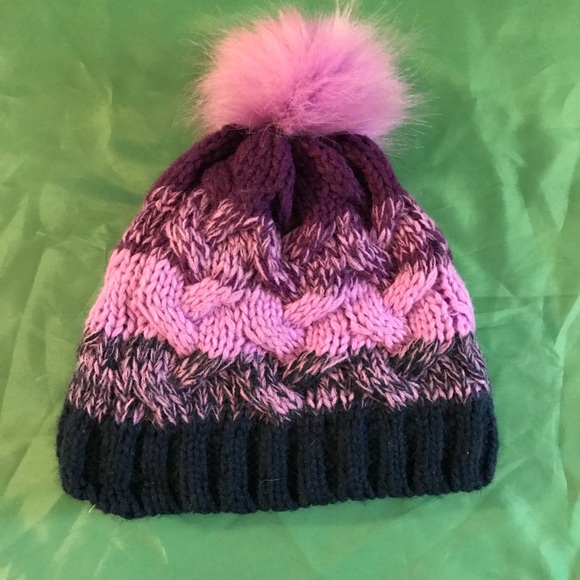 Girl’s Purple and Pink Knit Fleece Lined Beanie - Picture 1 of 5
